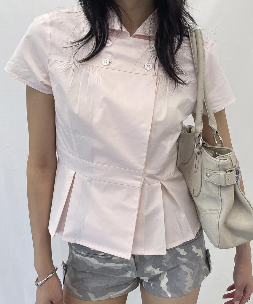 DIMANCHE Double Button Blouse (Pink)