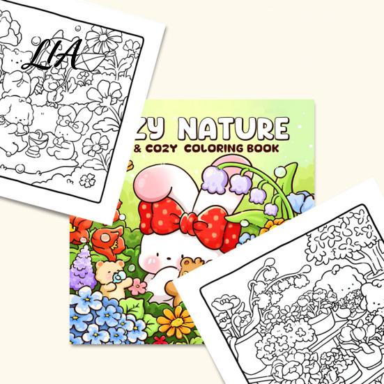 Dickes Papier Zeichenhefte Gemütliches Natur Malbuch, Entspannende Blumen- und Tiermuster, Baumwolle Kreative Hobbys für Erwachsene Zellstoff DIY Malbuch