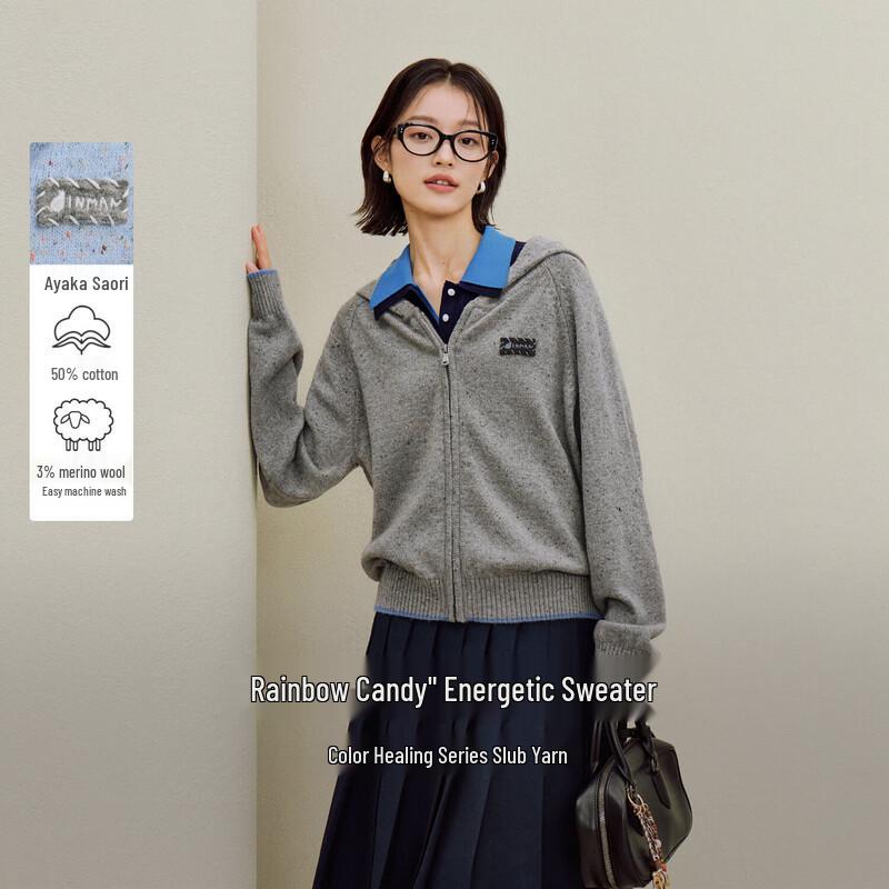 

INMAN Women s Color Dot Hooded Knit Cardigan L