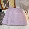 Tweed High-Waisted A-Line Skirt - Women's 2025 Autumn/Winter Korean Coco Style, Purple, Short Length