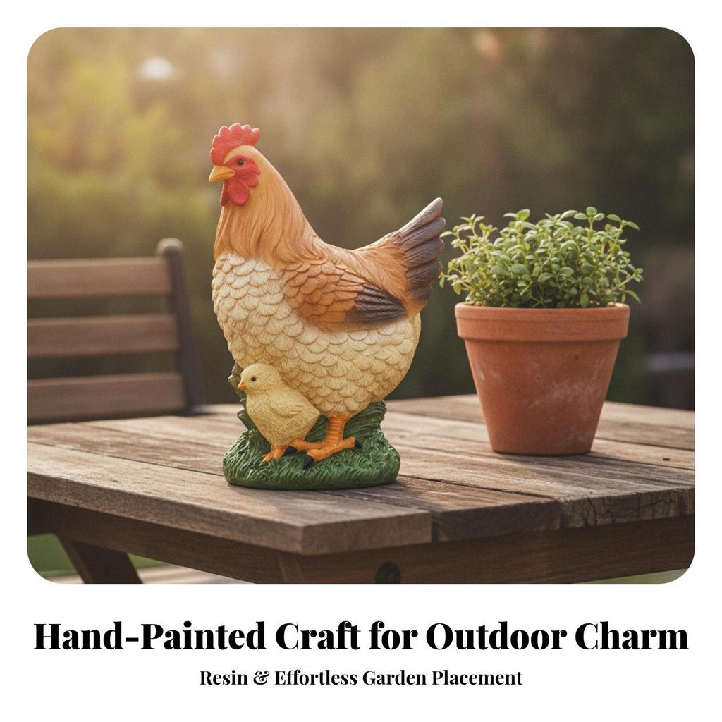 Hen Statue with Chick Outdoor Mother and Hand-Painted for Patio