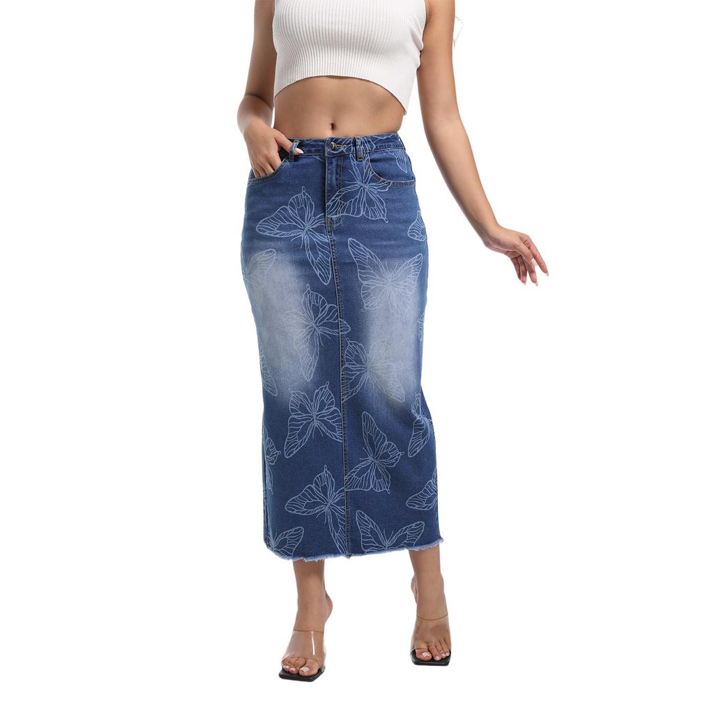 Women's denim classic versatile mid-waist fashionable denim skirt