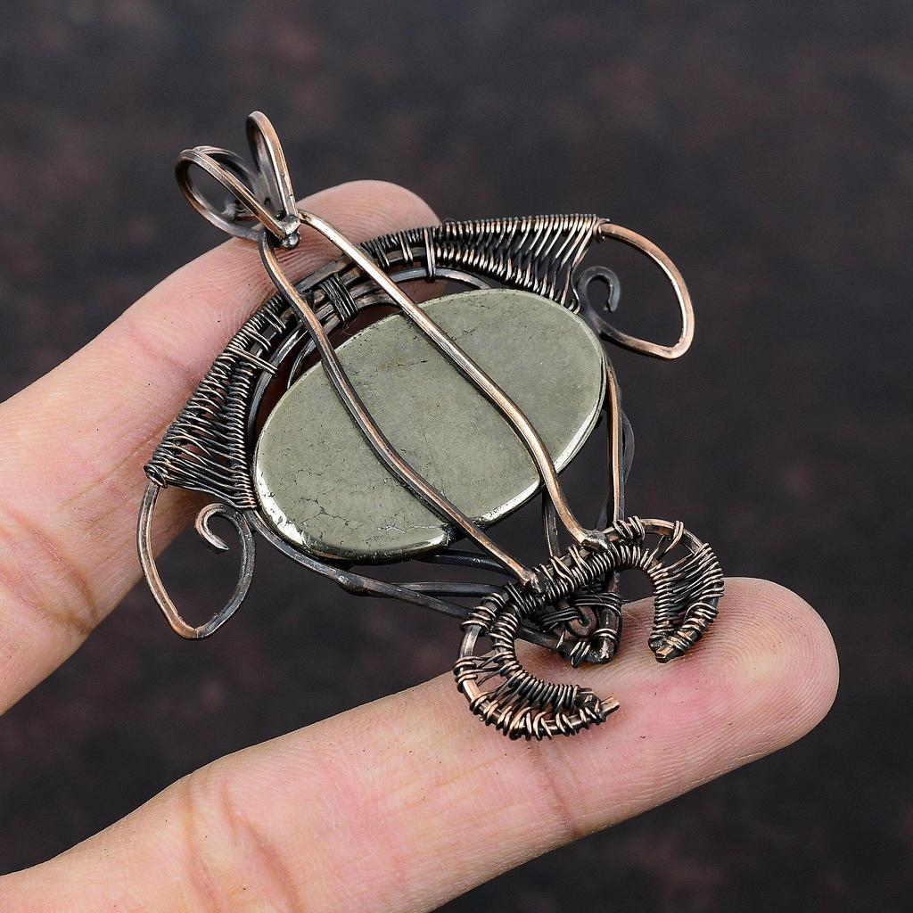 Apache Pyrite Pendant Copper Wire Wrapped Pendant Handmade Pendant Wire Wrap Gemstone Jewelry Unique Pendant Copper Jewelry Anniversary Gift