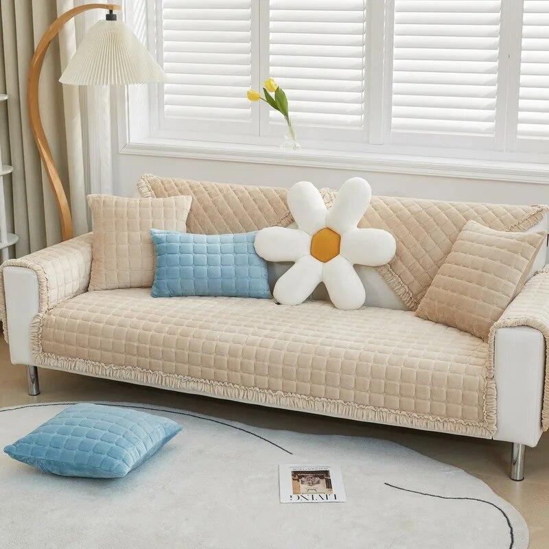 Inverno Semplice Moderno Tinta Unita Flanella Cuscino Divano Tessuto Cuscino Peluche Corto Fodera Divano Antiscivolo Cuscino Sedia