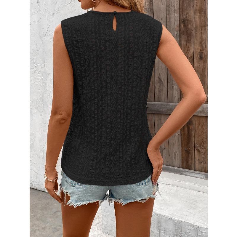 Women's Tank Tops Fashion Elegant Round Neck Lace Patchwork Loose Casual Tanks Vest for Women Spring and Summer Solid Color Crochet Office Lady Tops
