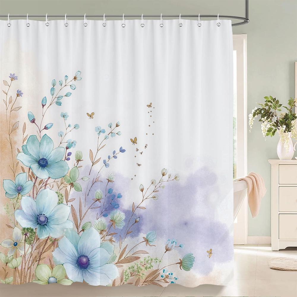 Home shower curtain for bathroom waterproof fabric fresh flowers and plants style bathroom Curtain with hooks decorative curtain
