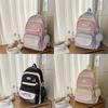 Simple Color Blocked Letter Pattern Student Backpack With Badge And Pendant For School And Daily Use