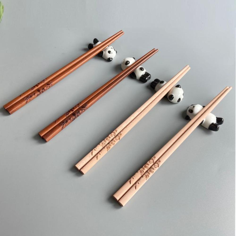 2 Pair With Chopstick Rest Panda Chopsticks Gift Set Non-slip Sushi Chopsticks  Noodle