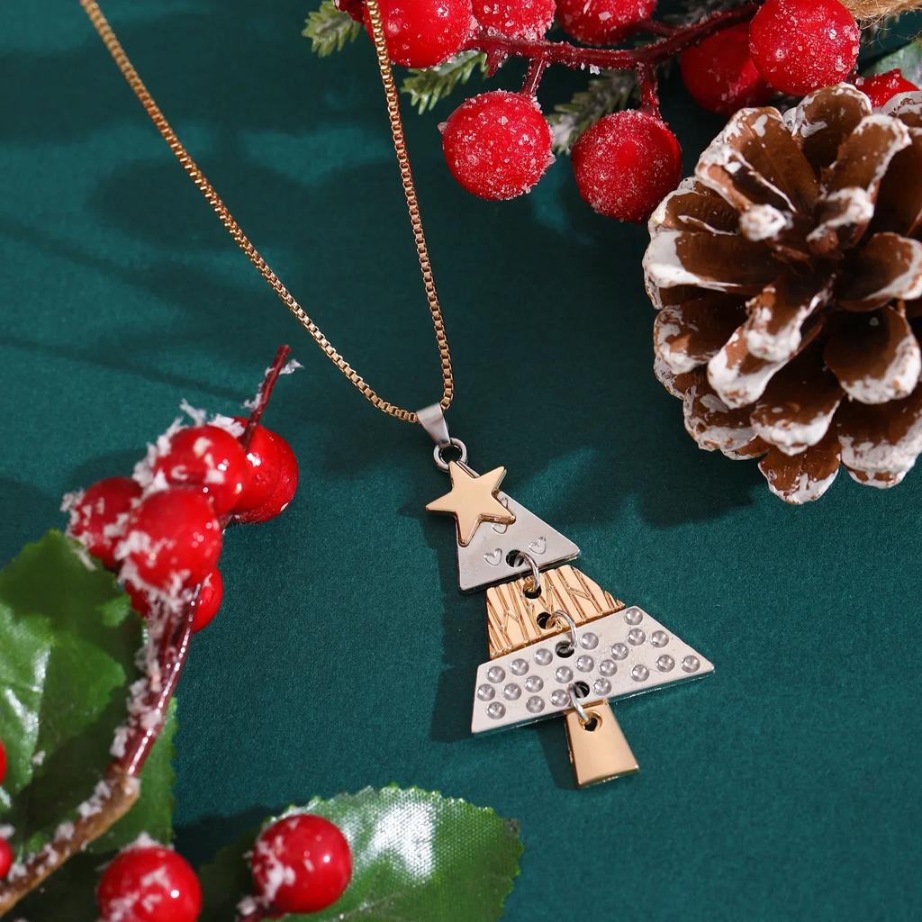 Fashion Christmas Tree Pendant Earrings for Women Trendy Party Carnival New Year Festival Gift Christmas Tree Pendant Necklace