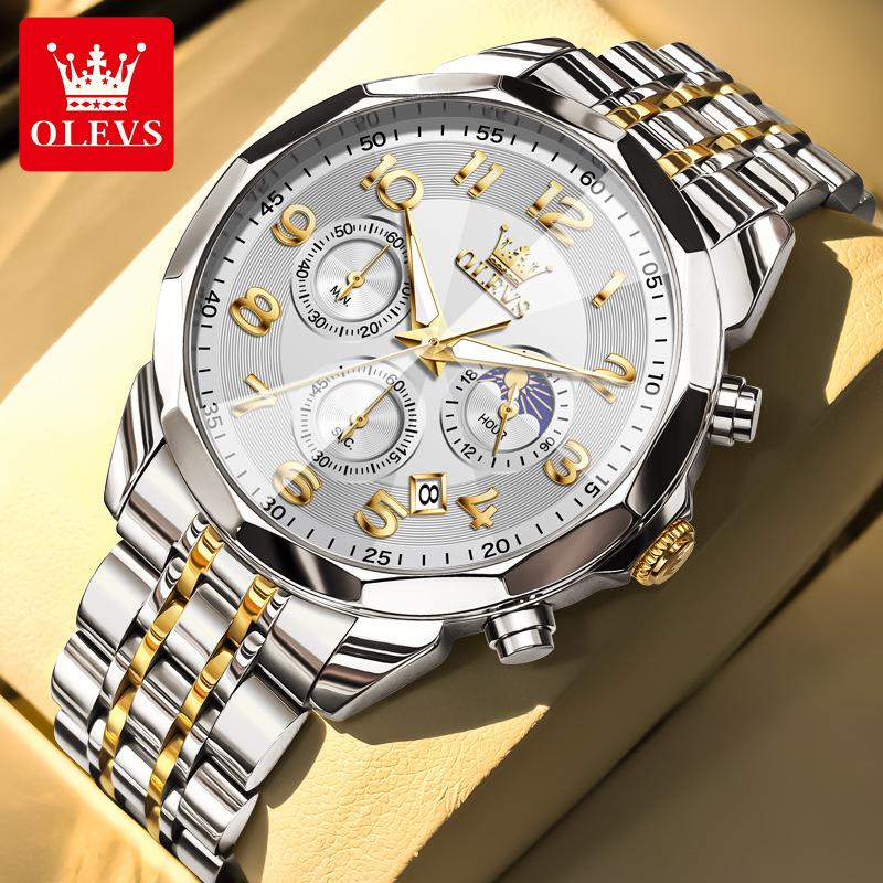 IHUASU Ceas bărbătesc cu trei ochiuri și șase pini, cuarț multifuncțional, ceas bărbătesc