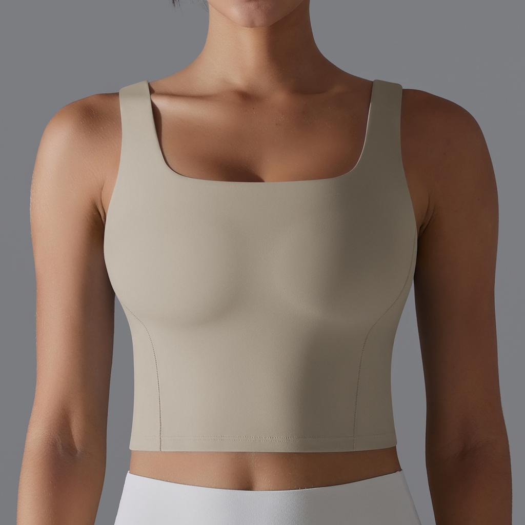 New Naked One Piece Fixed Cup Yoga Clothing For Women, Sleeveless Short Sports Underwear, Wide Shoulder Strap Yoga Tank Top
