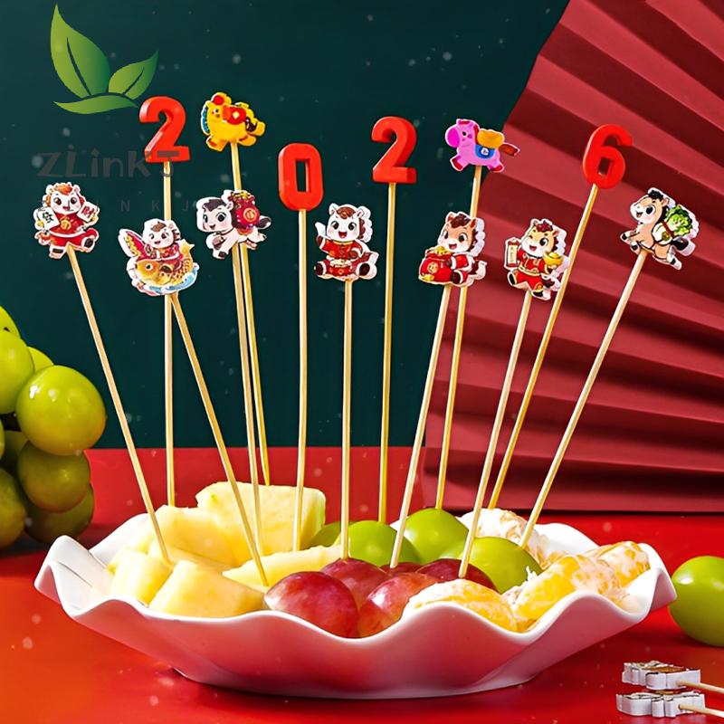 Christmas And New Year Disposable Fruit Sticks Fruit Forks Creative Art Toothpicks (100 Sticks Per Pack)