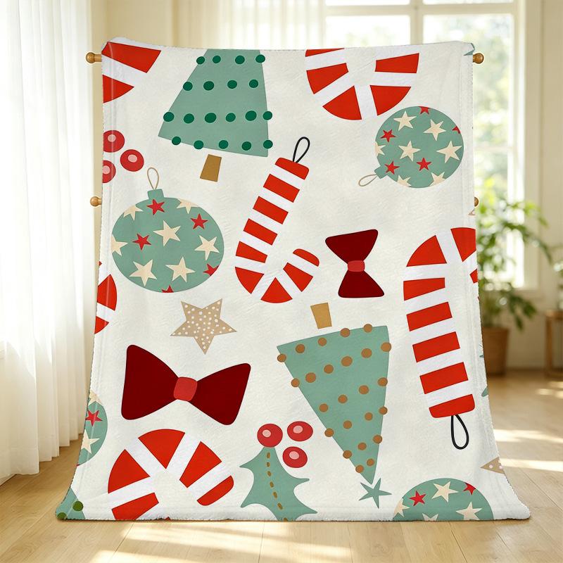 Christmas Theme Flannel Blanket – Thick Warm Soft Single Throw, Cozy for Home/Guest Room, Holiday Decor, Winter Warm Comfort