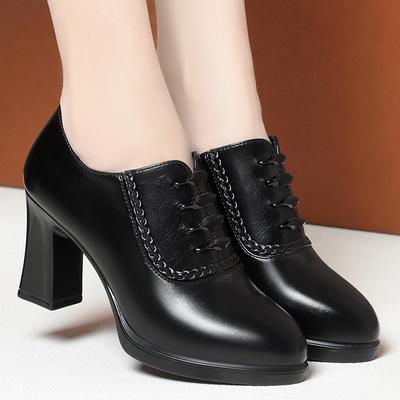 Elegante Pumps met Diepe Uitsnede Dames Platform Blokhak 2025 Hoge Hakken Schoenen Dames Kantoor Comfortabel Veelzijdig Kantoor Model