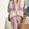 Damen Boho Baumwolle Leinen 2-teilige Sets, 3/4 Ärmel Bedruckte Hemden und Weite Hosen Passende Sets, Lockere Urlaubs-Lounge-Outfits