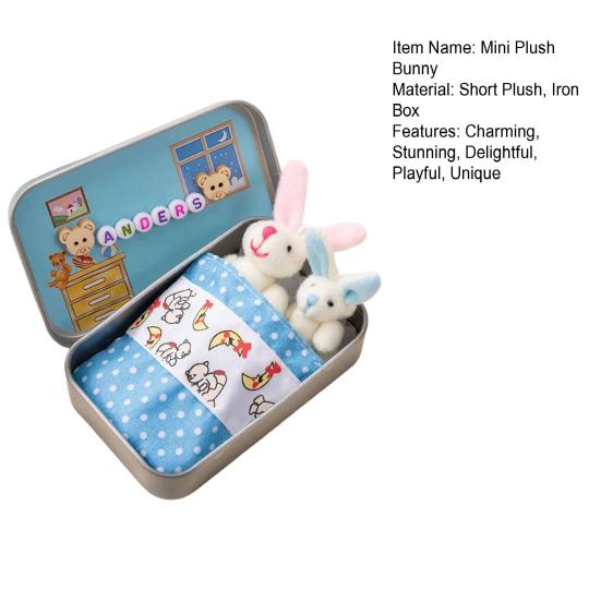 Little Pocket Bunny in Box Mini Plush Mom And Baby Bunny Living in A Tin Box Easter Basket Stuffer Gifts for Kids