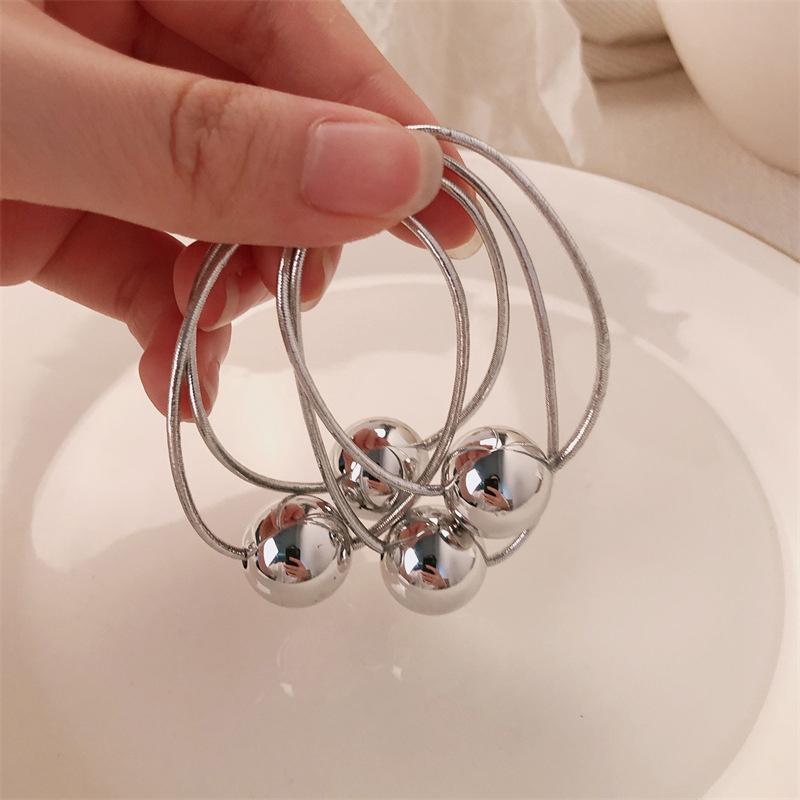 2Pcs  Bright Silver Ball Hair Rope For Women Girls Sweet Versatile Elasticity Hair Ring Headwear Hair Accessories Gifts