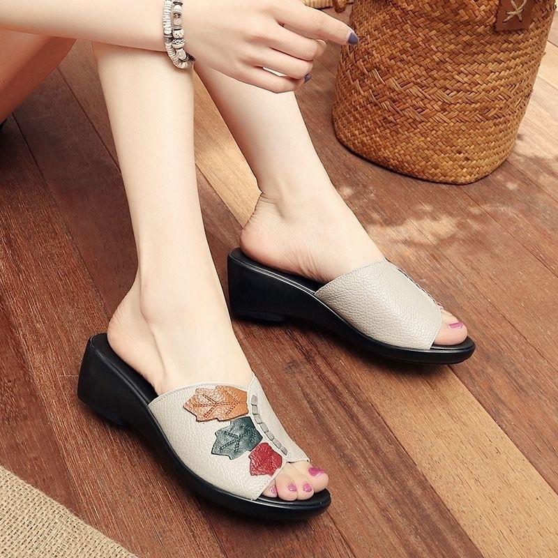 Fashion Female Shoes Peep Toe Low Slippers Flat Med Slides On A Wedge 2025 Soft Fabric Rome Hoof Heels PU Rubber Casual Scandals