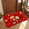 Cute Horse Pattern New Year Door Mat Non-slip Door Carpet Red Soft Foot Mat Home Decorations