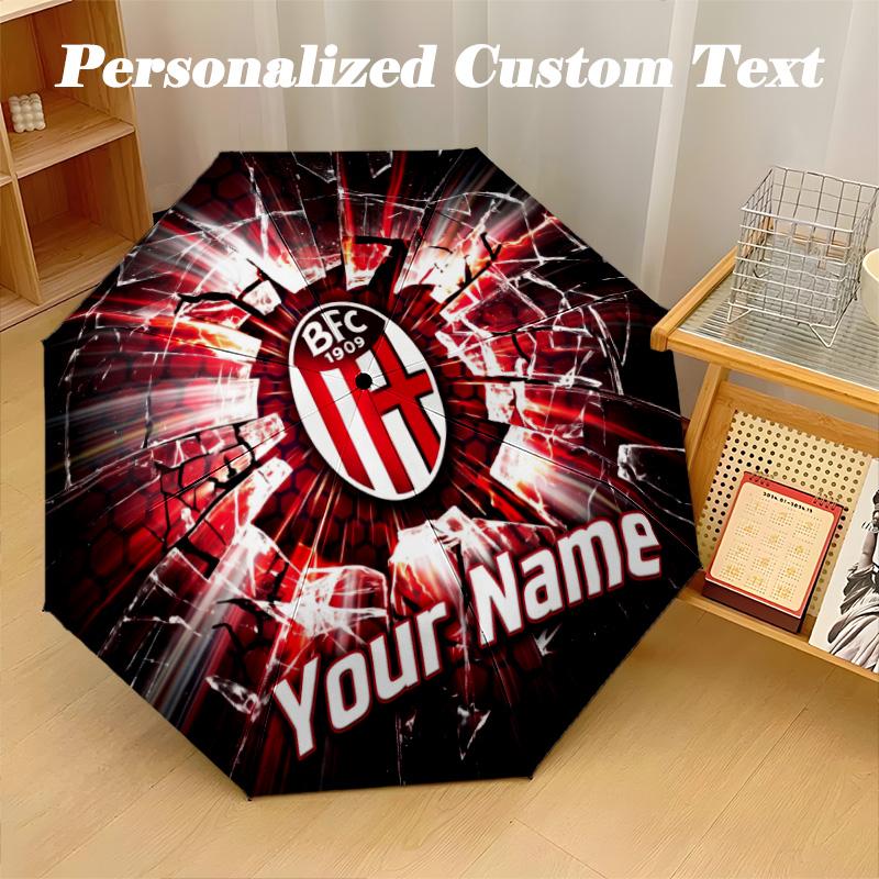 8 Rib Auto Folding Umbrella Bologna FC Print Custom Name Text Portable Rain Gear