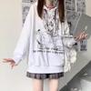Sudadera con capucha Gótica de Anime Oversize para Mujer Harajuku Streetwear Pulóver Manga Larga Negro Blanco Moda Femenina Sudadera