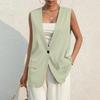 Women's Casual Summer Work Suit Vest Sleeveless V Neck Single Button Solid Color Jacket