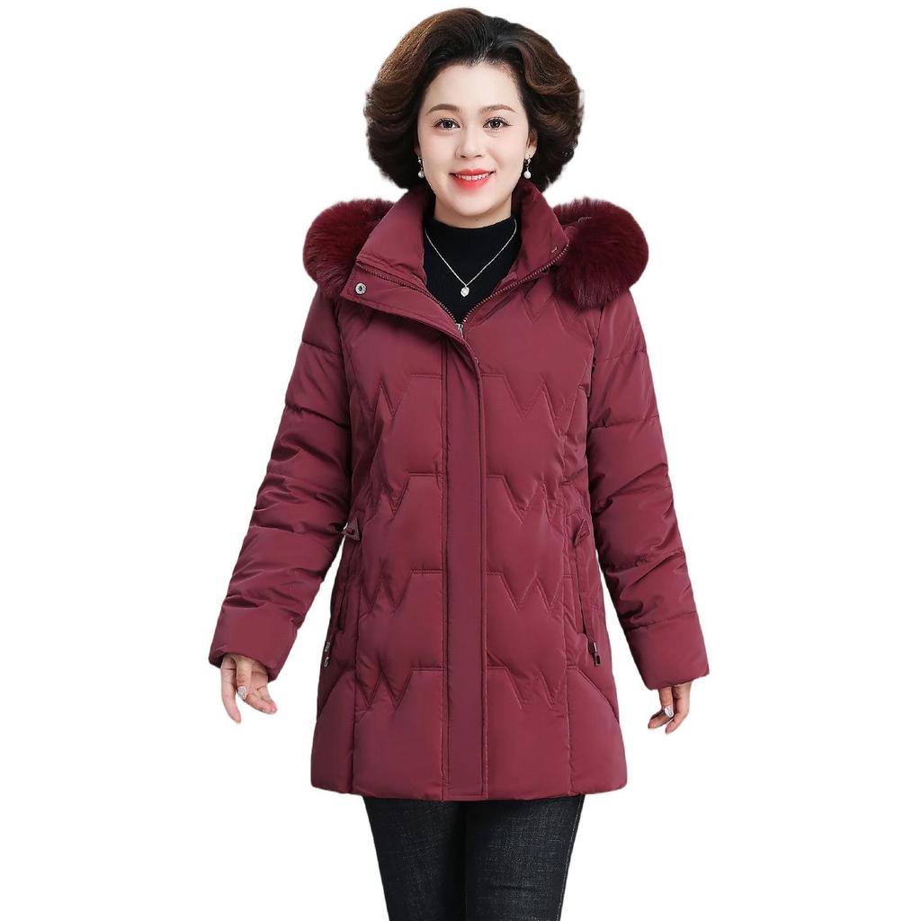 2025 Women's Stylish Hooded Mid-Length Winter Coat: Warm, Cotton-Padded Jacket for Middle-Aged and Elderly