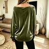 Women's Color Sequin Velvet Long Sleeve Asymmetric Neckline Top
