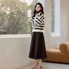 VICTORIA&VERA Women's Black & White Striped Soft Knit Cardigan