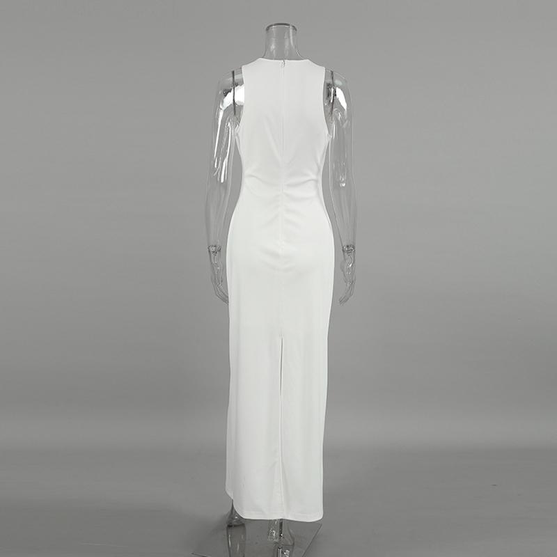 LYRIA Woman Elegant Sexy French Ball Gown Long White Dress Female O-neck Sleeveless Dress Women