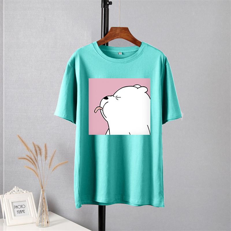 Shellsuning Summer Cute Printed Cotton T Shirt Women Loose Short Sleeve Trend Tees Female Casual Streetwear All-match Basic Tops
