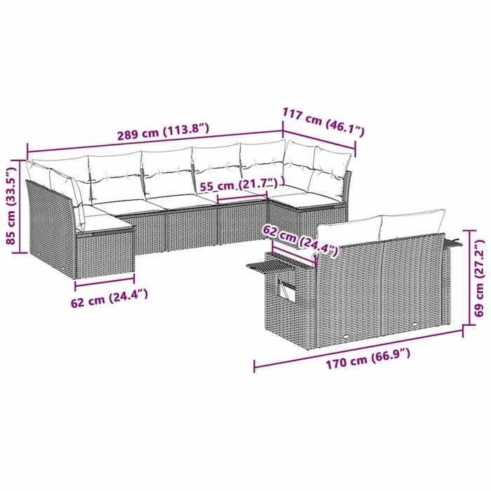 VidaXL Garden Lounge Set with Cushions 9 Pcs, Patio Sofas, Patio Furniture Set, Outdoor Furniture, Grey 3220621