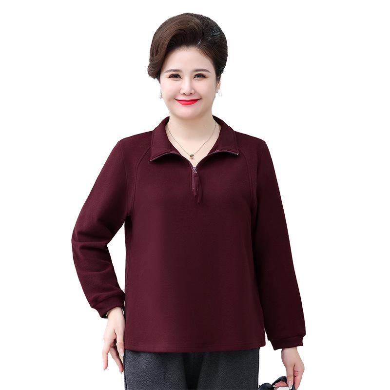 Women's Plus Size Velvet Long-Sleeve T-Shirt and Warm Base Layer Set for Middle-Aged and Elderly