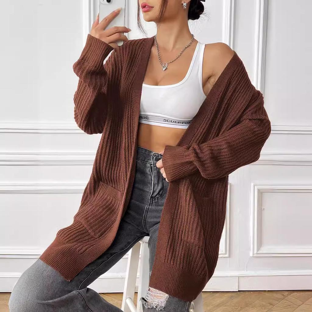 Fashion Top Coat Women's New Double Pocket Simple Casual Sweater Cardigan Solid Color Versatile Button Knitted
