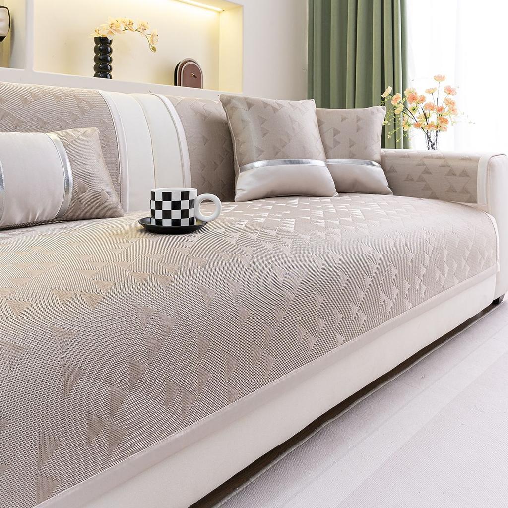 New High-End Light Luxury Summer Ice Silk Leather Sofa Cushion Summer Mat Non-Slip Seat Cushion Advanced Sense Cover Cloth