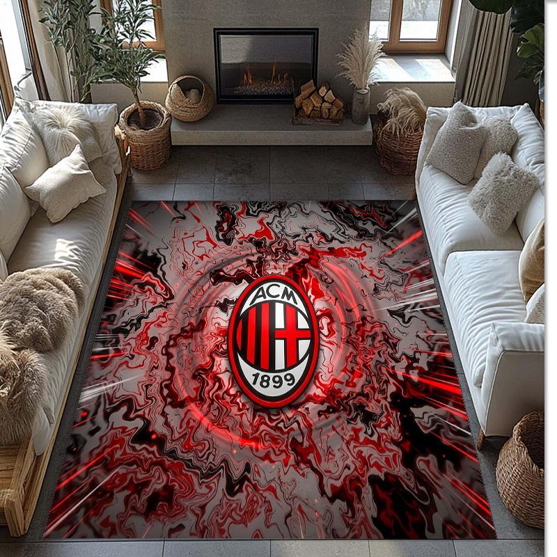 Tappeto in Flanella Stampato AC Milan Antiscivolo Morbido Poliestere Tappeto per Pavimento Tappetino Decorativo da Interno per Camera da Letto Soggiorno Divano Sala Giochi Decorazione Casa