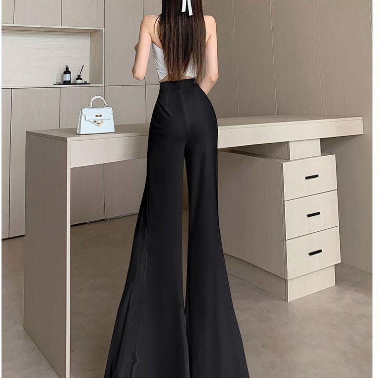 Pantaloni eleganți cu panouri din șifon alb cu picior lat - Talie înaltă, croială slim, pantaloni culottes drapatți