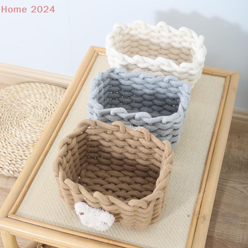 Handmade Woven Cotton Rope Storage Basket Cartoon Animals Little Bear Kids Toys Cosmetics Desktop Organizer Sundries Storage Box