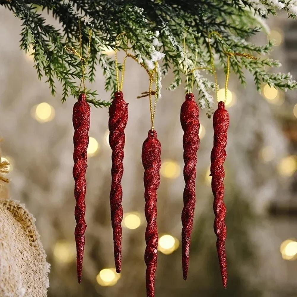 5pcs Winter Party Hanging Ornaments with Ice Icicle Design for Christmas Tree and Festive Indoor Outdoor Decoration