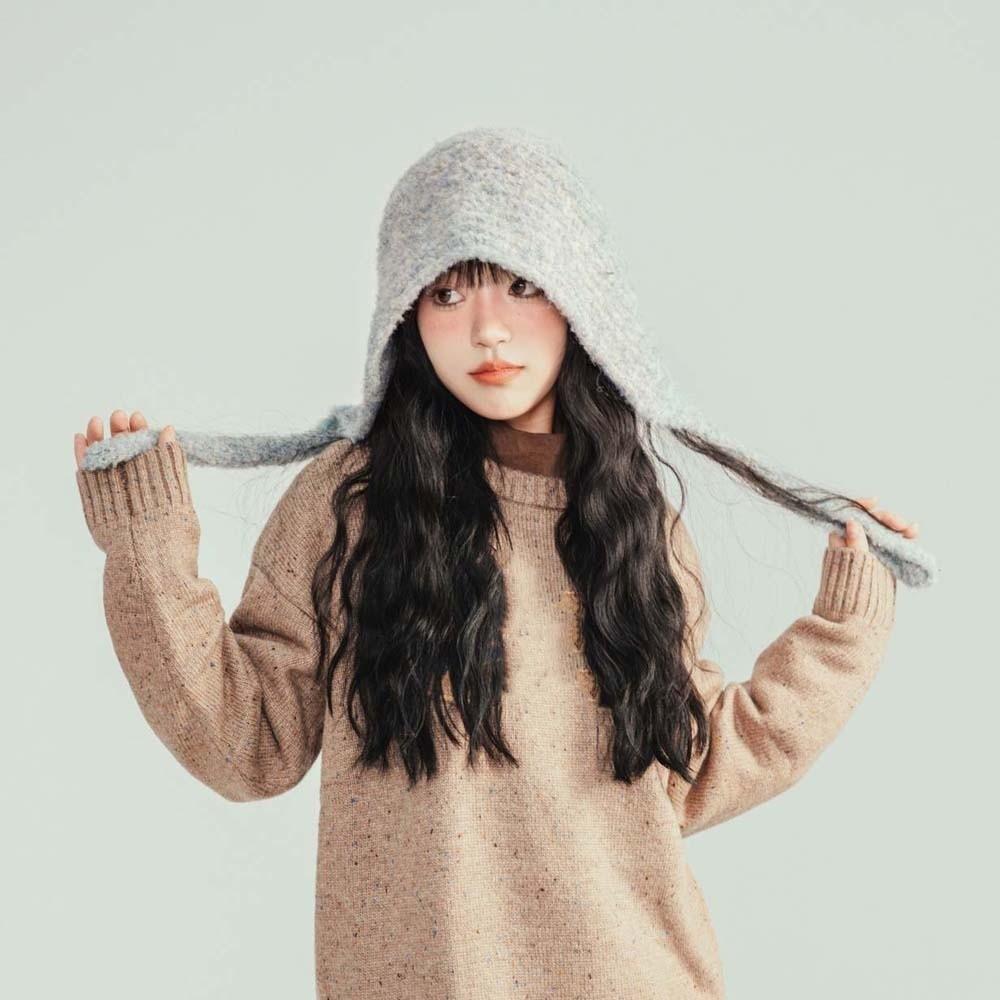 Double Side Knitted Hooded Cap Acrylic Fibers Winter Neckerchief Hat  School