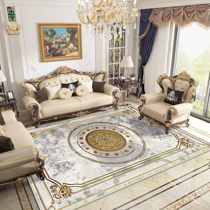 Retro European Carpets for Living Room Washable Carpet Home Bedroom Decoration Luxury Gold Large Rug 200x300 Non-slip Bath Mat