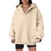 Women's Casual V-neck Pullover Long-sleeve Solid Color Fleece-lined Hooded Sweatshirt Top