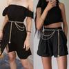 Women Double Layers Long Tassel Pendant Waist Chains Metal Thin Adjustable Skinny Waistband Dress Clothes Decorative Straps