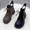 Retro British Martin Boots Women's Autumn and Winter New Thick-soled Lace-up Velvet Thermal Short Boots