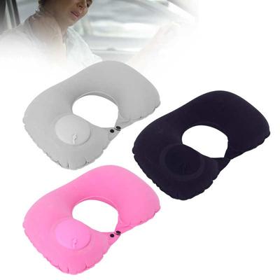 U Shape Inflatable Pillow Cervical Protection Flocking Head Rest Cushion for Car Office Aircraft
