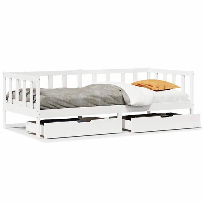 VidaXL Lit de jour avec tiroirs blanc 80x200 cm bois de pin massif, canapé-lit, lit de repos, lit de jour avec rangement, 3302076