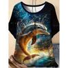 Casual Fashion Simple Abstract Painting Animal Sea Dolphin Breathable 3D Printed Round Neck Short Sleeve T-shirt Casual Sports Shirt