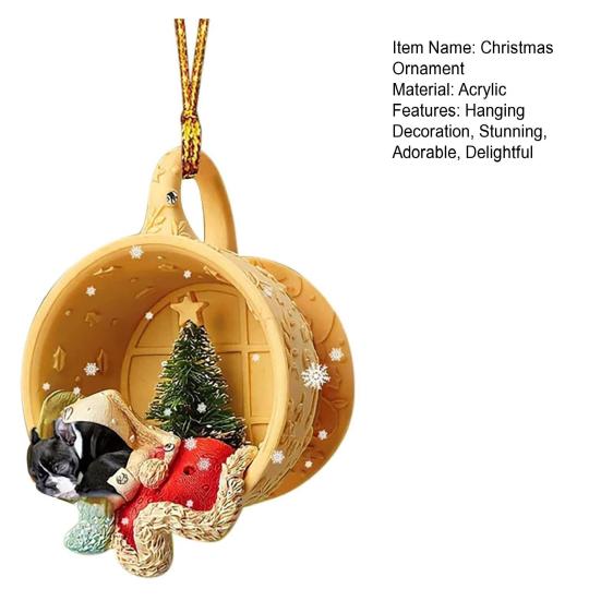 Animals Sleeping In A Tiny Cup Christmas Ornament Acrylic 2D Dog/Ferret/Sheep Christmas Tree Hanging