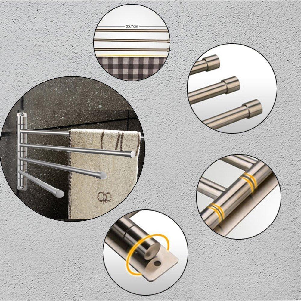 Sumnacon Towel Towel Swing Bathroom Towel Stainless Wall Matte Stainless Steel Hanger, Rack, Arm, Bar, Steel, Mounted, Space-Saving, (L, Silver)