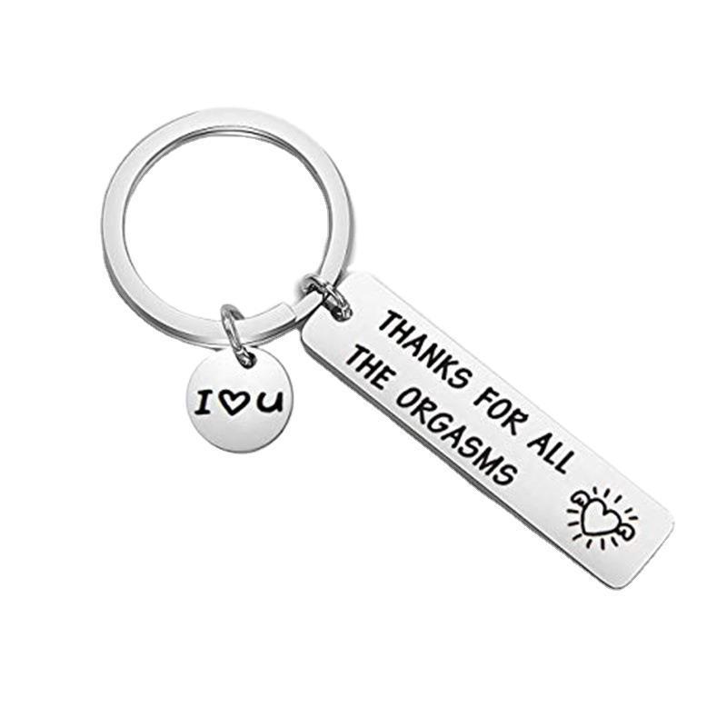 Couple Humorous Valentines Day Long Strip Stainless Steel Keychain Stainless Steel Keychain for Mothers Day and Fathers Day Backpack Bag Pendant